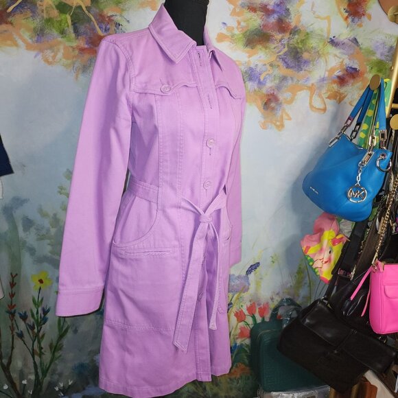 Vintage Styled Lilac Button-Front Trench Coat With Belt- Liz Claiborne - Picture 2 of 13